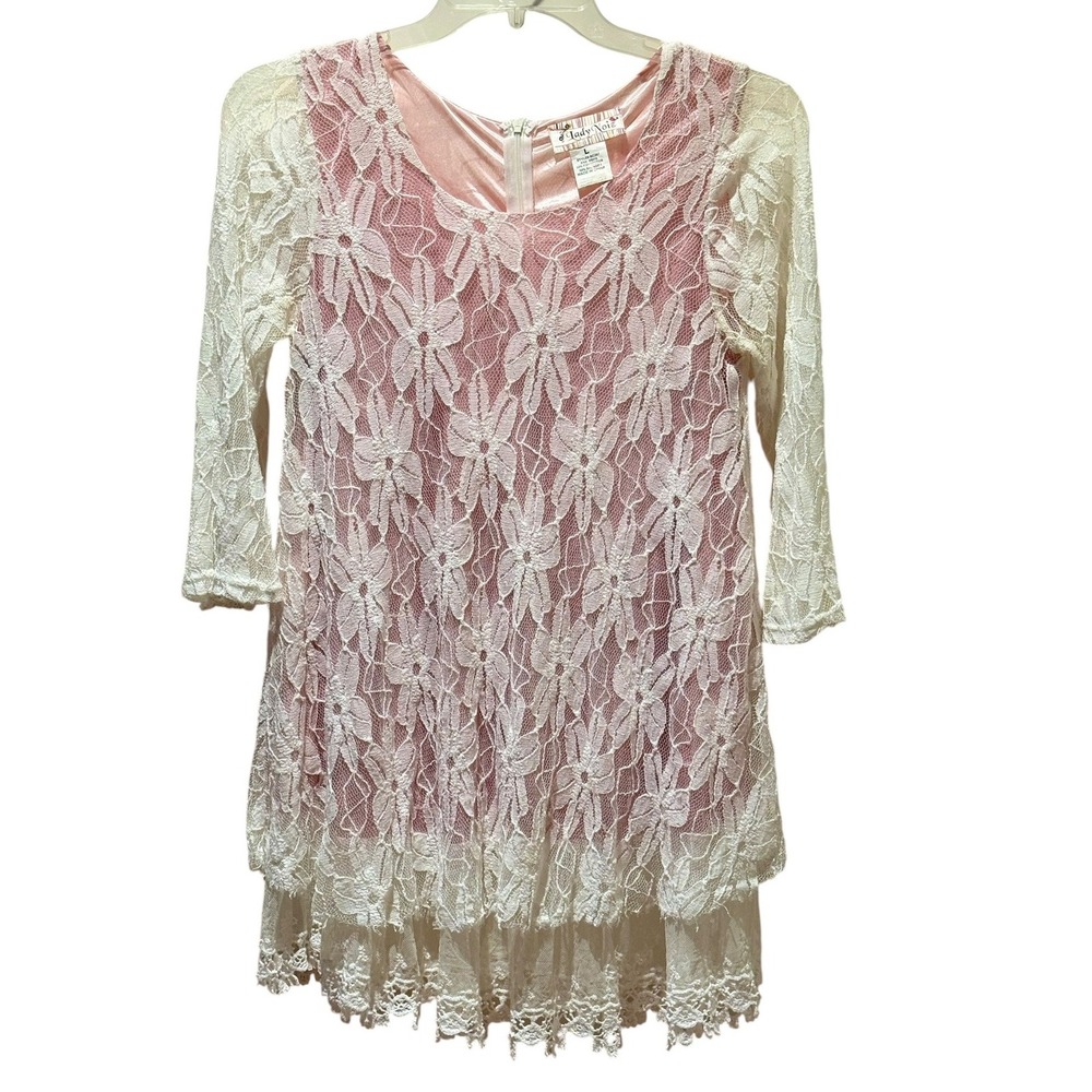 Lady Noiz Lace Tunic Top Women's L Pink Floral Romantic Fairycore Coquette‎ Boho